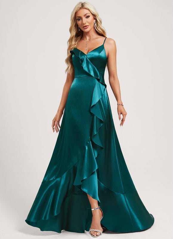 Robe Trapèze Satin Bleu Élégant - gallery 1