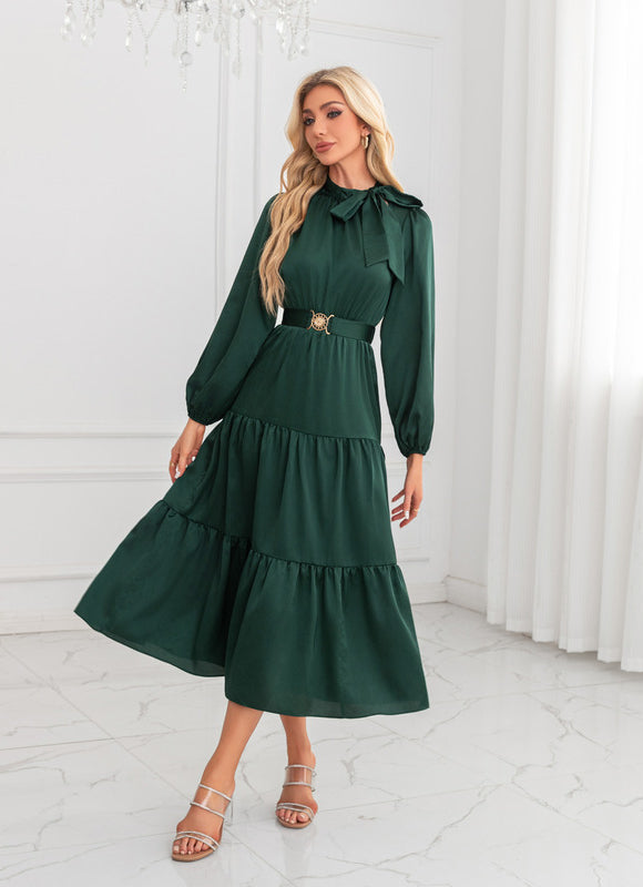 Robe Trapèze Vert Rétro Élégant - gallery 6