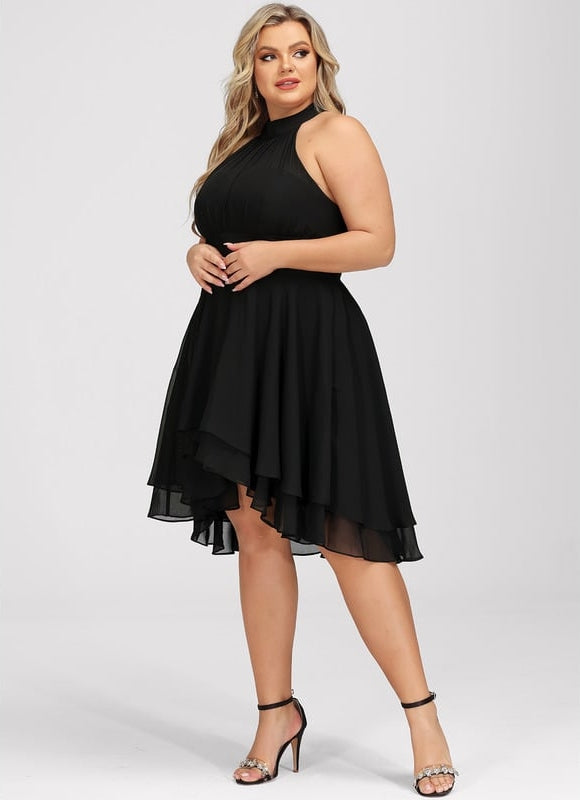 Robe Trapèze Noire Asymétrique Mousseline - gallery 7