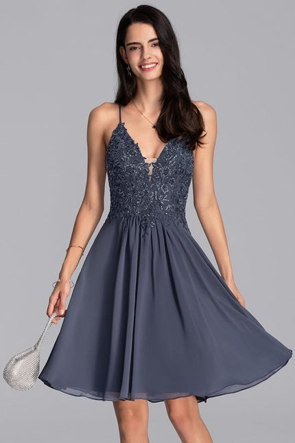 Robe Trapèze Gris Chiffon Élégant - gallery 4