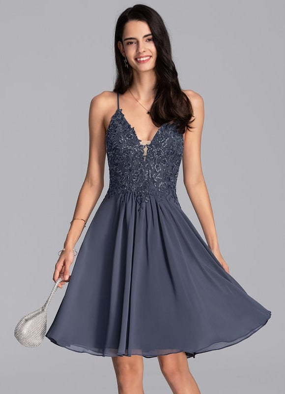 Robe Trapèze Gris Chiffon Élégant - gallery 4