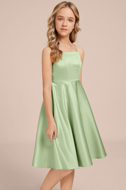 Robe Trapèze Satin Menthe Élégante - gallery 4