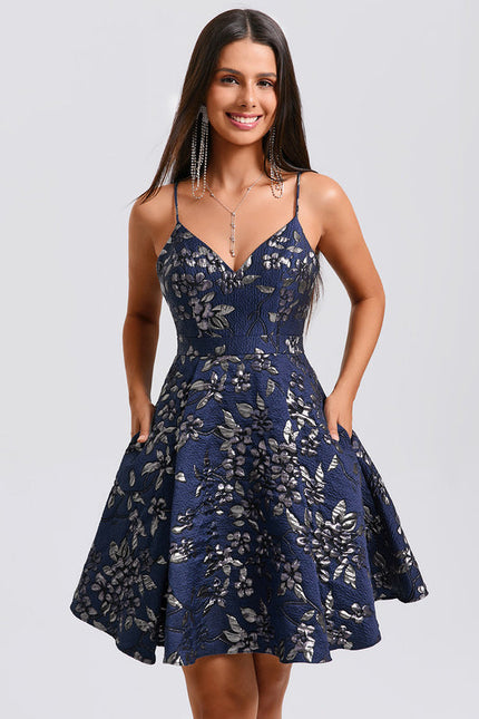 Robe Trapèze Jacquard Marine