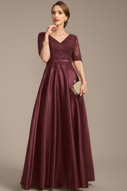 Robe Trapèze Satin Bordeaux Élégant - gallery 4