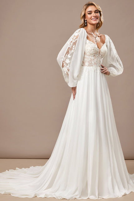 Robe Trapèze Blanche Dentelle Voile Balayage