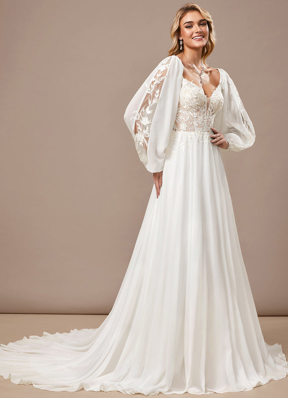 Robe Trapèze Blanche Dentelle Voile Balayage