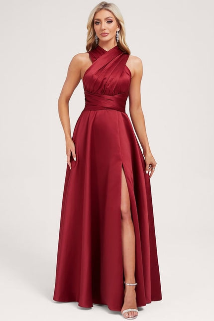 Robe Trapèze Satin Rouge Profond - gallery 9