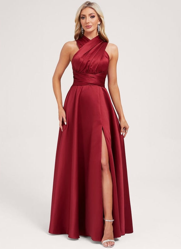 Robe Trapèze Satin Rouge Profond - gallery 9
