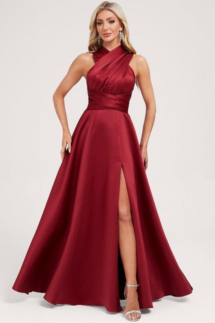 Robe Trapèze Satin Rouge Profond - gallery 8