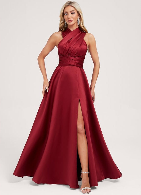 Robe Trapèze Satin Rouge Profond - gallery 8