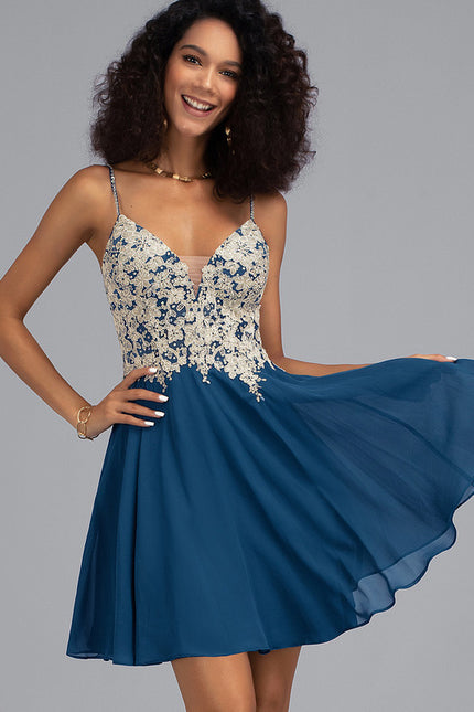 Robe Trapèze Bleu Marine Dentelle Et Mousseline