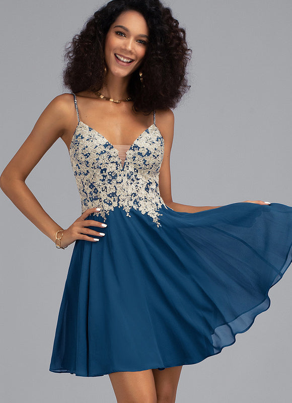 Robe Trapèze Bleu Marine Dentelle Et Mousseline