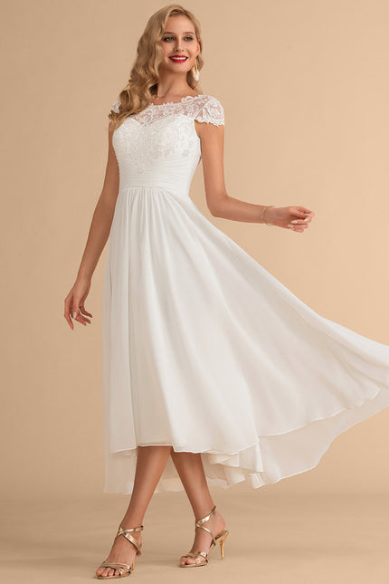 Robe Trapèze Blanche Dentelle Mousseline - gallery 2