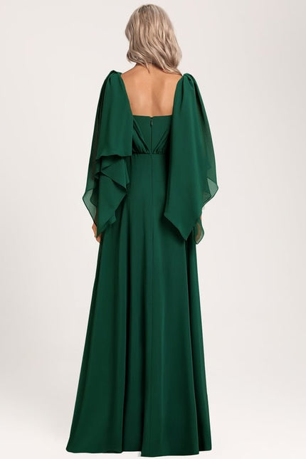 Robe Trapèze Verte Élégante Longue Mousseline - gallery 4