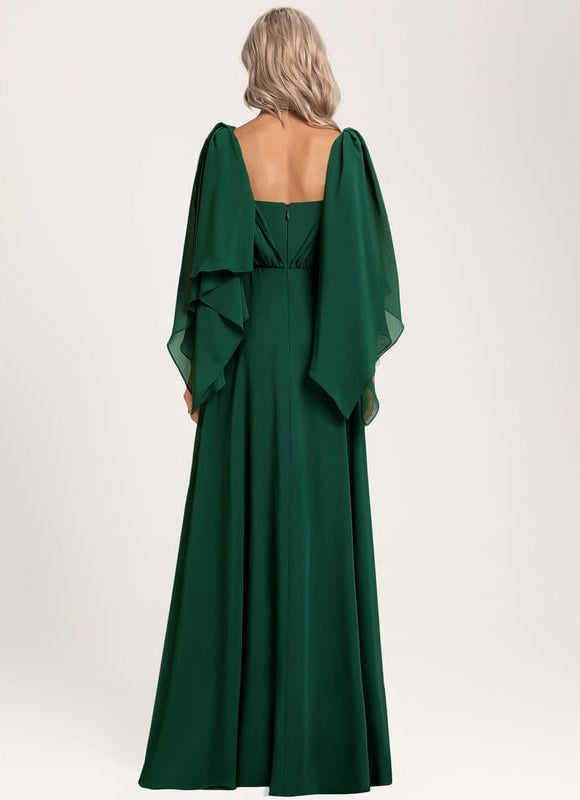 Robe Trapèze Verte Élégante Longue Mousseline - gallery 4