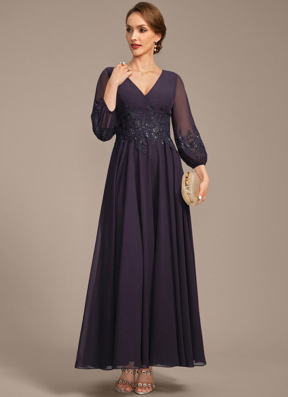 Robe Trapèze Verte En Mousseline Et Dentelle - gallery 3