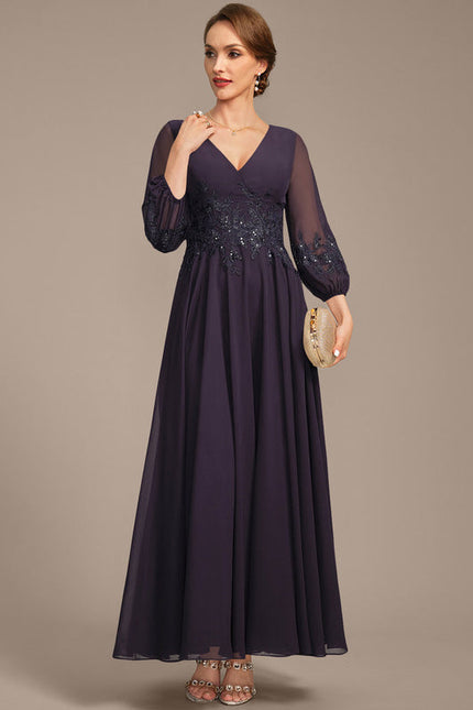 Robe Trapèze Verte En Mousseline Et Dentelle - gallery 3