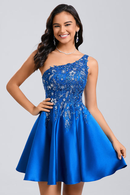 Robe Trapèze Éclat Satiné Bleu - gallery 2