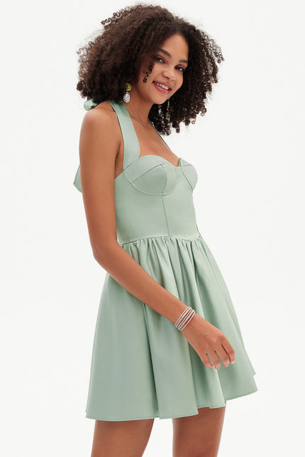 Robe Trapèze Verte Éclatante - gallery 3