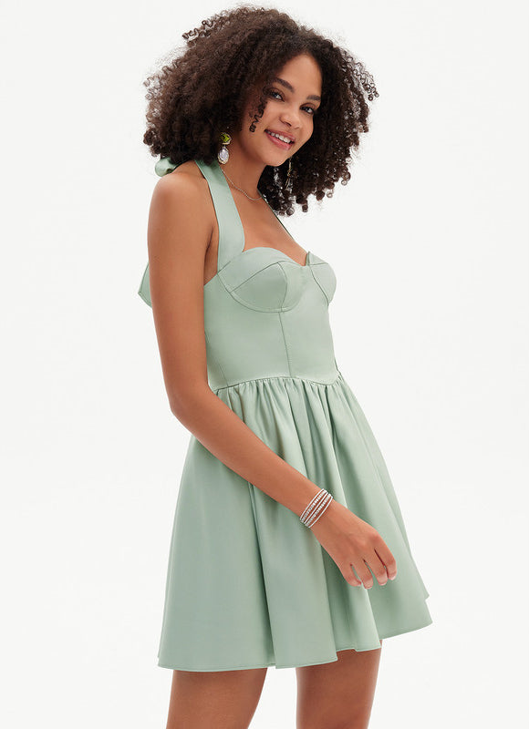 Robe Trapèze Verte Éclatante - gallery 3