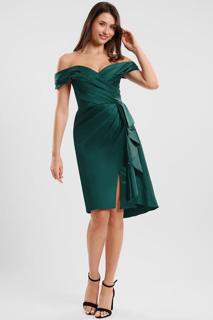 Robe Trapèze Émeraude Satinée Chic - gallery 2