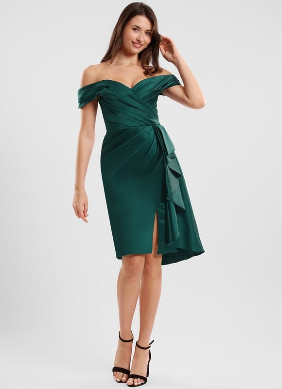 Robe Trapèze Émeraude Satinée Chic - gallery 2