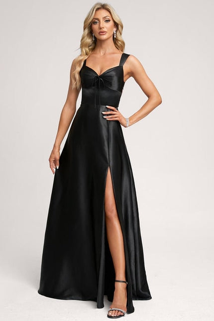 Robe Trapèze Satin Noir Élégant - gallery 6
