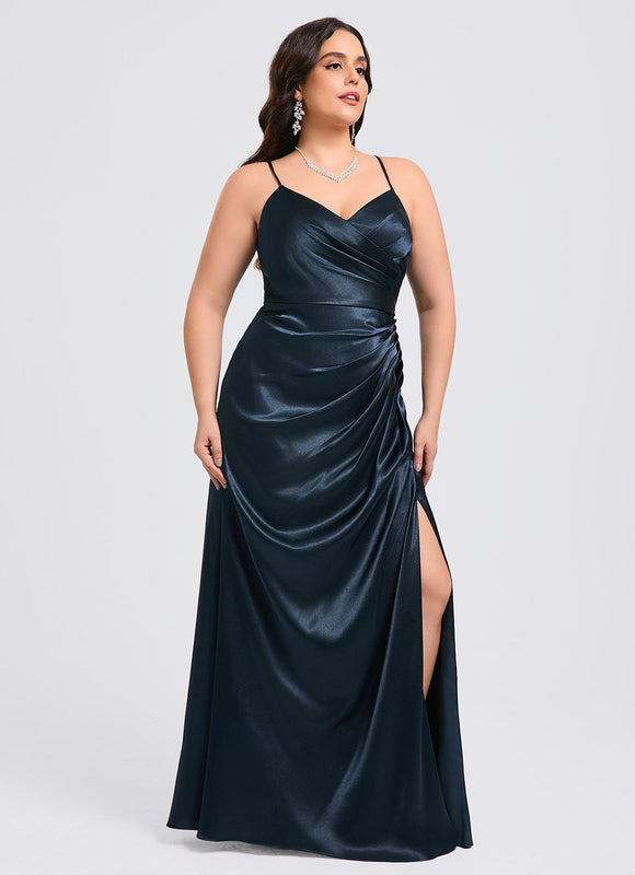Robe Trapèze Satin Doré Élégante - gallery 9
