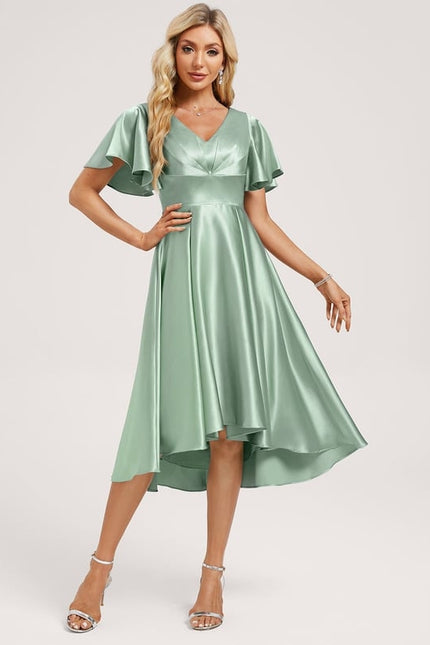 Robe Trapèze Satin Bleu Élégant - gallery 1