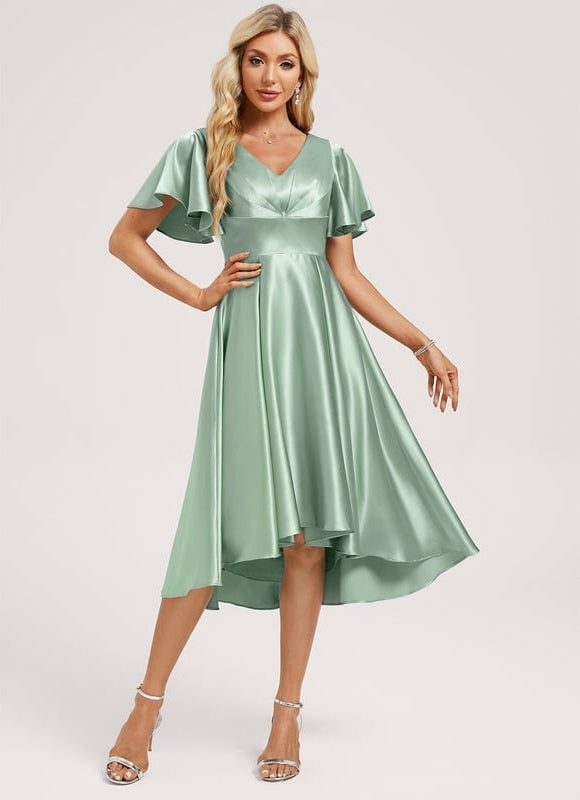 Robe Trapèze Satin Bleu Élégant - gallery 1