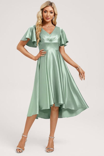 Robe Trapèze Satin Bleu Élégant - gallery 1