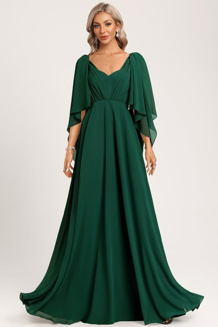 Robe Trapèze Verte Élégante Longue Mousseline - gallery 1