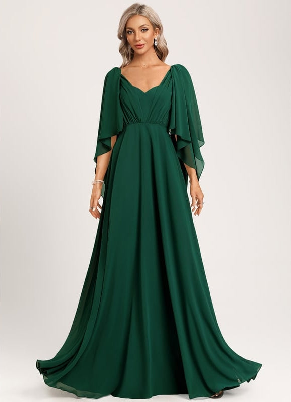 Robe Trapèze Verte Élégante Longue Mousseline - gallery 1