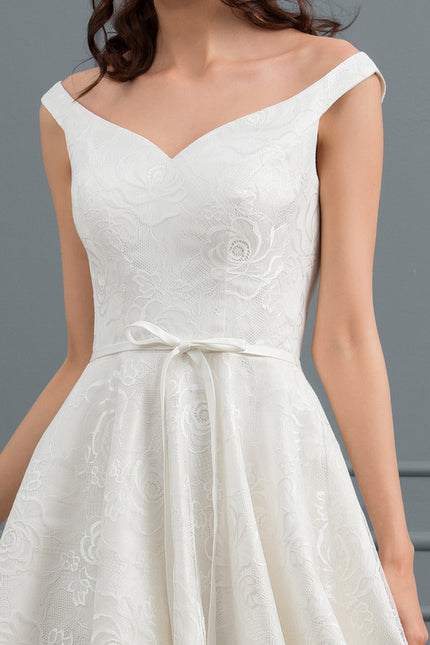 Robe Trapèze Ivoire Dentelle Dentelle Ballgown Avec Nœud - gallery 5