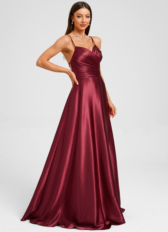 Robe Trapèze Satin Bleu Profond - gallery 1