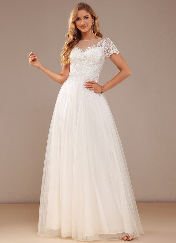 Robe Trapèze Blanche Mariage Tulle Dentelle - gallery 1