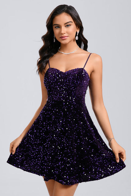 Robe Trapèze Pailletée Violet