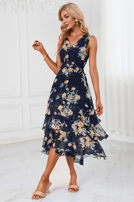 Robe Trapèze Florale Marine - gallery 1