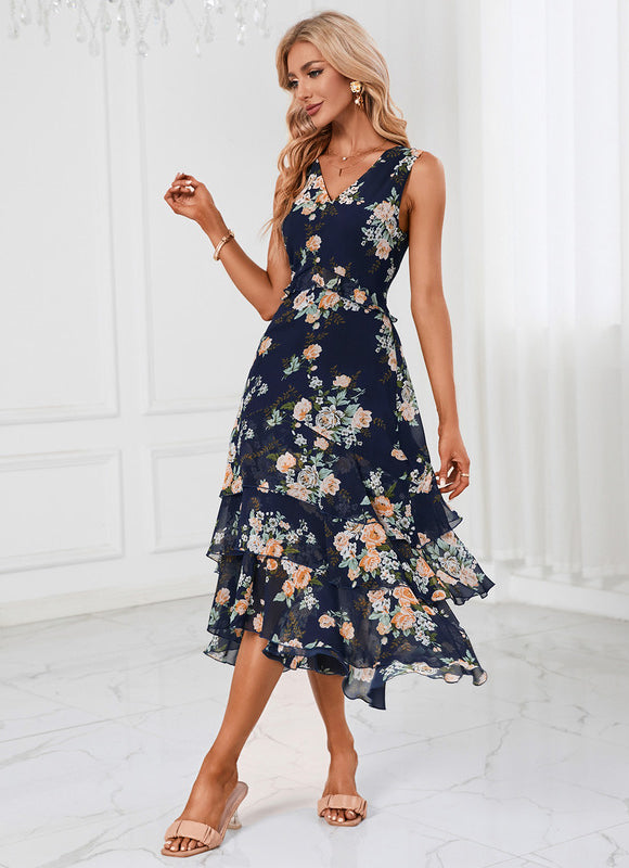 Robe Trapèze Florale Marine - gallery 1