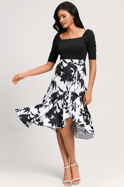 Robe Trapèze Asymétrique Noir Et Blanc - gallery 2