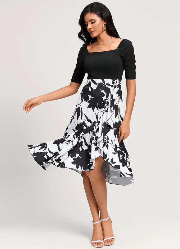 Robe Trapèze Asymétrique Noir Et Blanc - gallery 2
