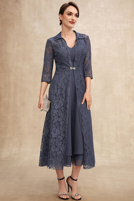 Robe Trapèze Nuit Dentelle Bleu
