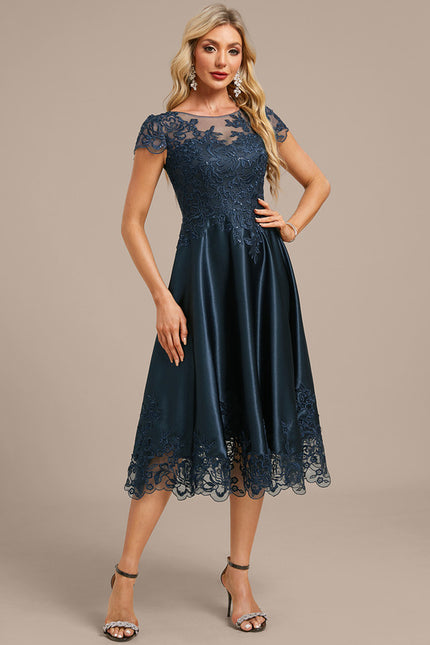 Robe Trapèze Satinée Marine Étoilée - gallery 4