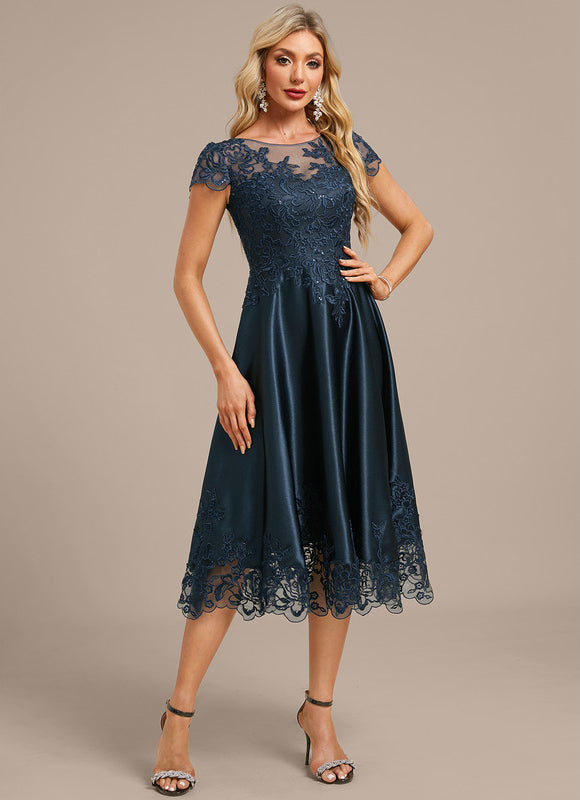 Robe Trapèze Satinée Marine Étoilée - gallery 4