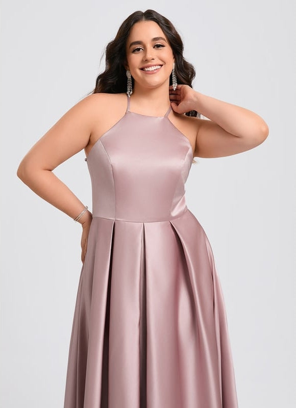 Robe Trapèze Satin Rosé Élancé - gallery 9