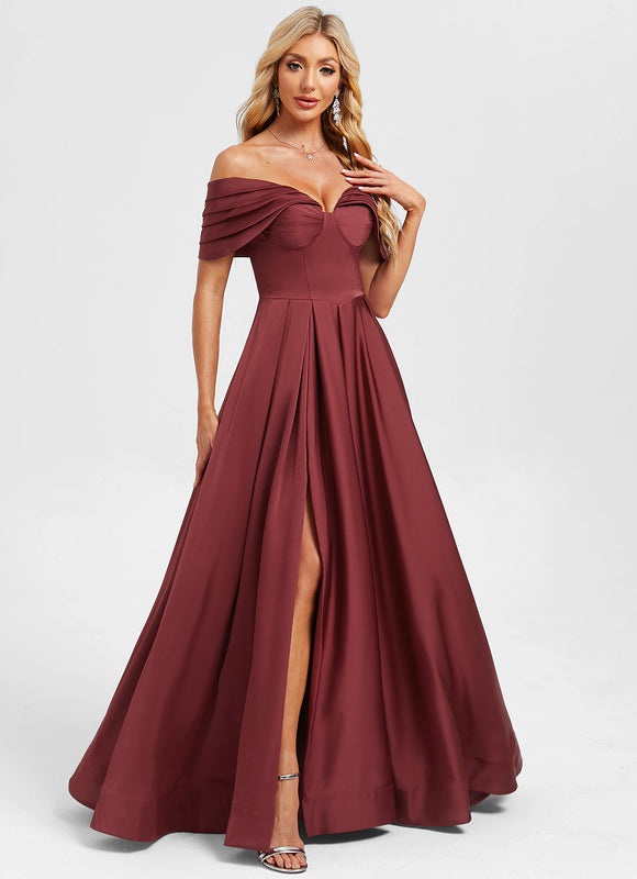 Robe Trapèze Bordeaux Satinée - gallery 1