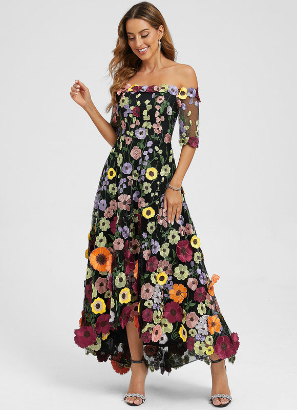 Robe Trapèze Asymétrique Éclat Floral - gallery 3