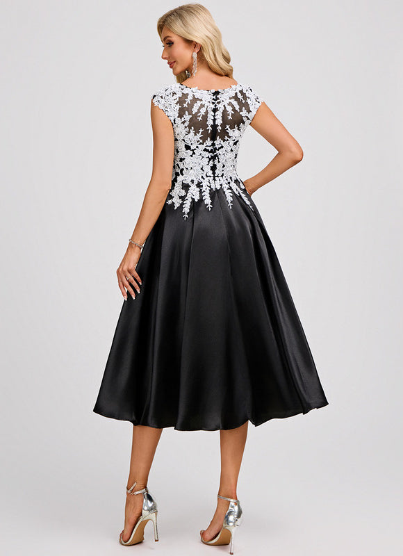 Robe Trapèze Satinée Noir Étoilé - gallery 5