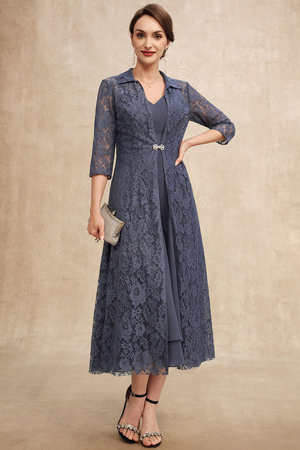 Robe Trapèze Nuit Dentelle Bleu - gallery 2