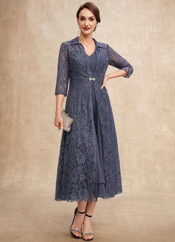 Robe Trapèze Nuit Dentelle Bleu - gallery 2